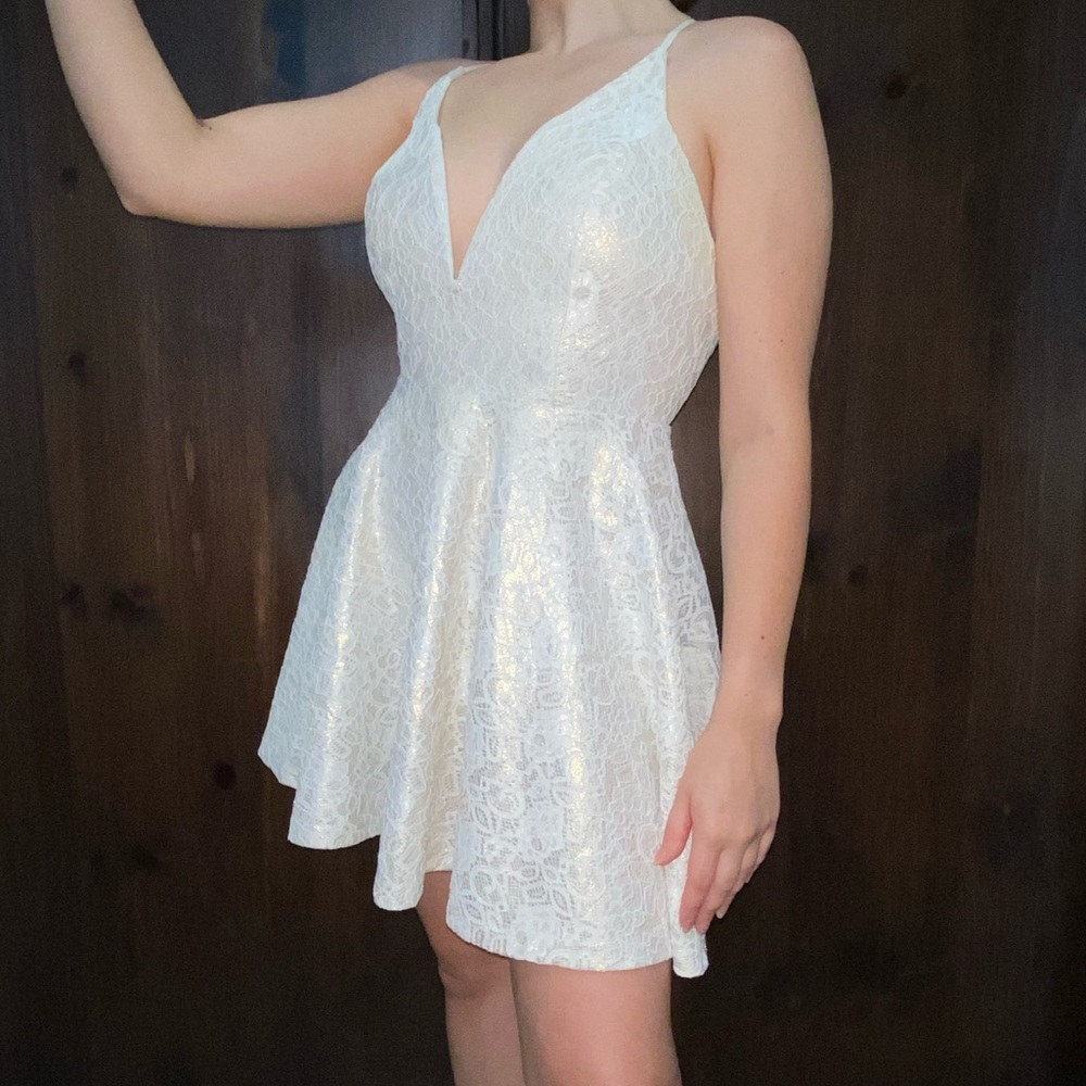 White Lace gold Dress